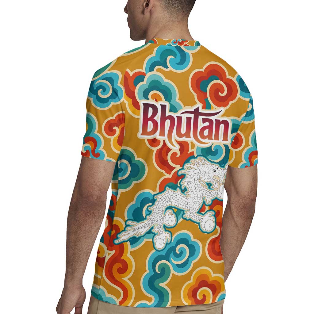 Bhutan Dragon Rugby Jersey with Traditional Cloud Motif in Vibrant Himalayan Colors
