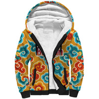 Bhutan Dragon Sherpa Hoodie with Traditional Cloud Motif in Vibrant Himalayan Colors