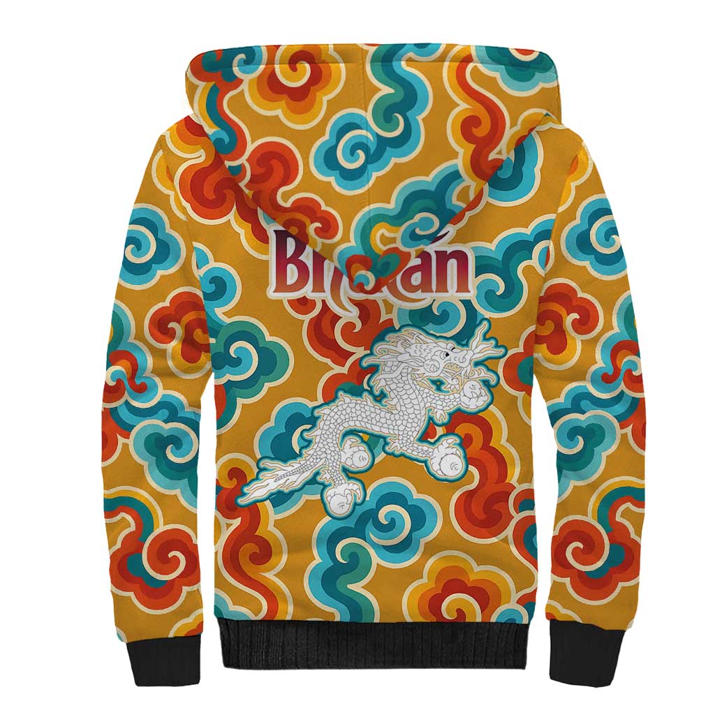 Bhutan Dragon Sherpa Hoodie with Traditional Cloud Motif in Vibrant Himalayan Colors