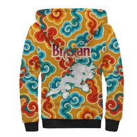 Bhutan Dragon Sherpa Hoodie with Traditional Cloud Motif in Vibrant Himalayan Colors