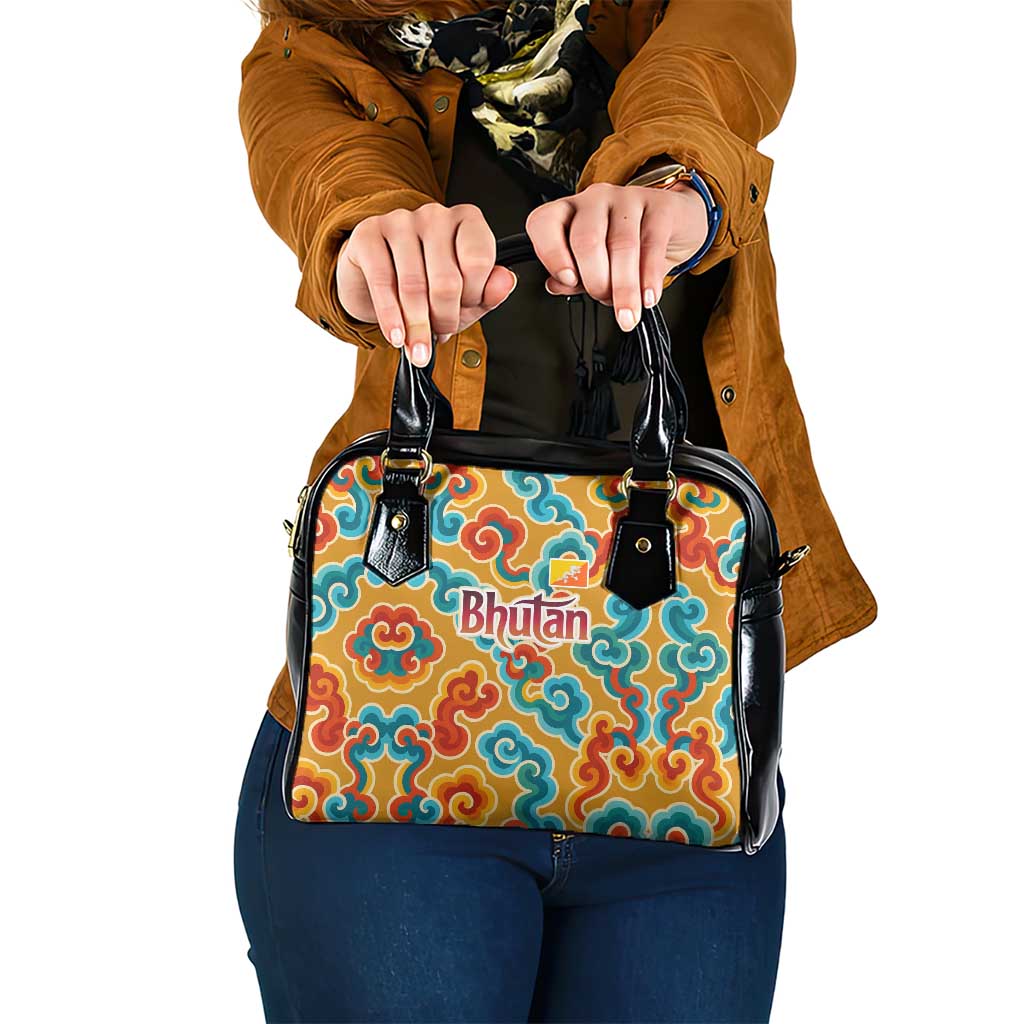 Bhutan Dragon Shoulder Handbag with Traditional Cloud Motif in Vibrant Himalayan Colors