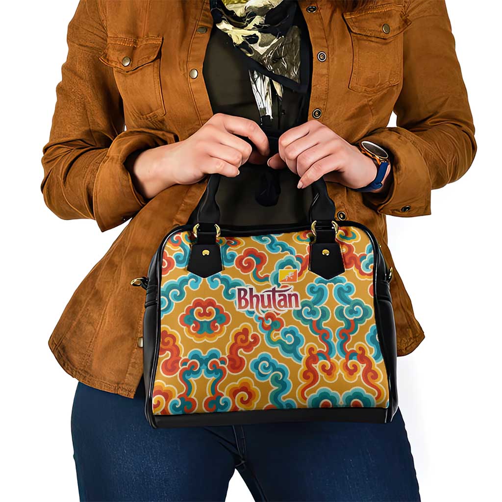 Bhutan Dragon Shoulder Handbag with Traditional Cloud Motif in Vibrant Himalayan Colors