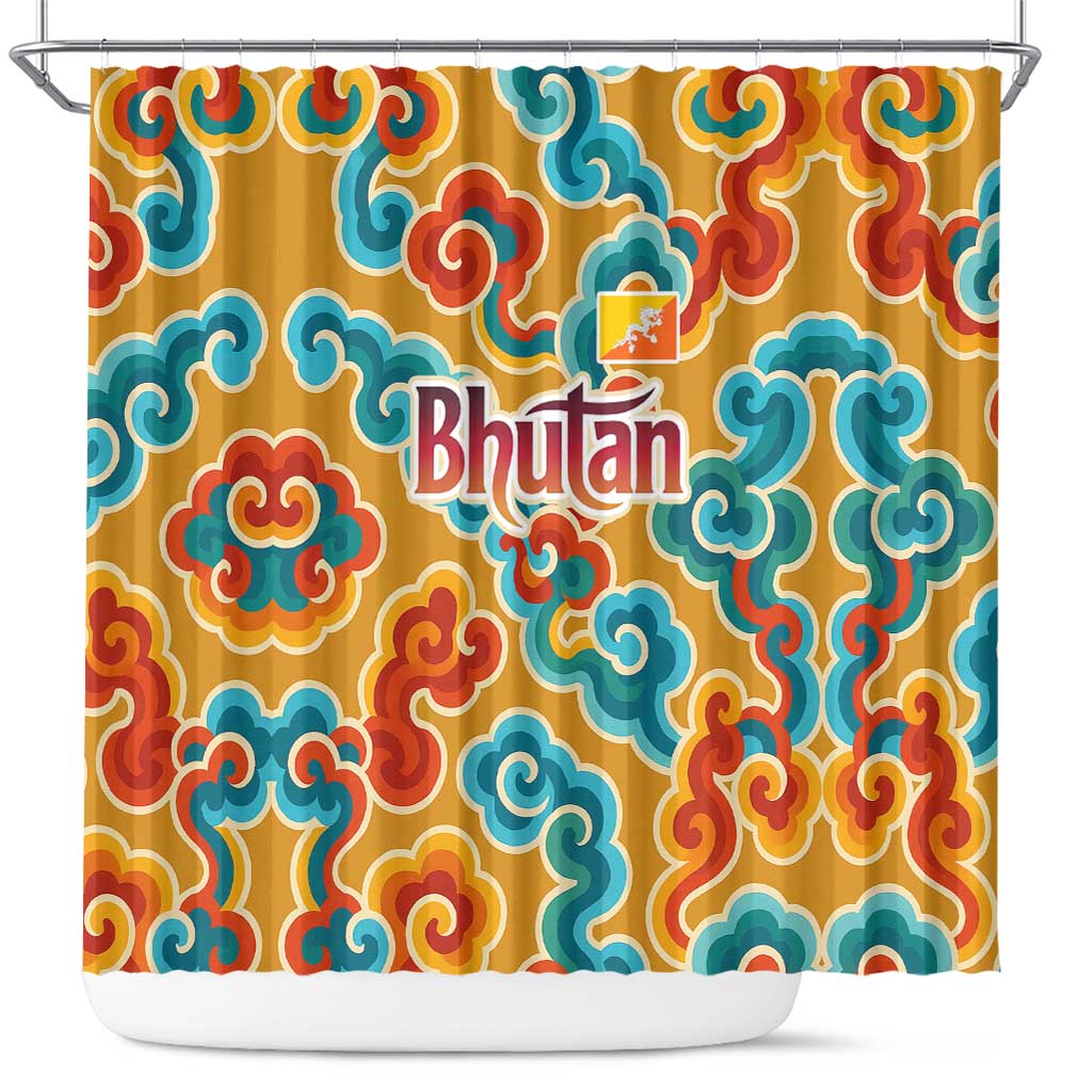 Bhutan Dragon Shower Curtain with Traditional Cloud Motif in Vibrant Himalayan Colors