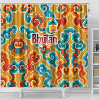Bhutan Dragon Shower Curtain with Traditional Cloud Motif in Vibrant Himalayan Colors
