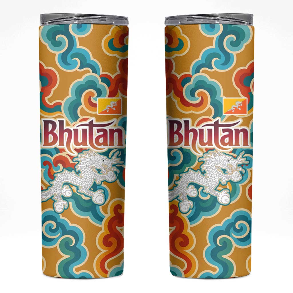 Bhutan Dragon Skinny Tumbler with Traditional Cloud Motif in Vibrant Himalayan Colors
