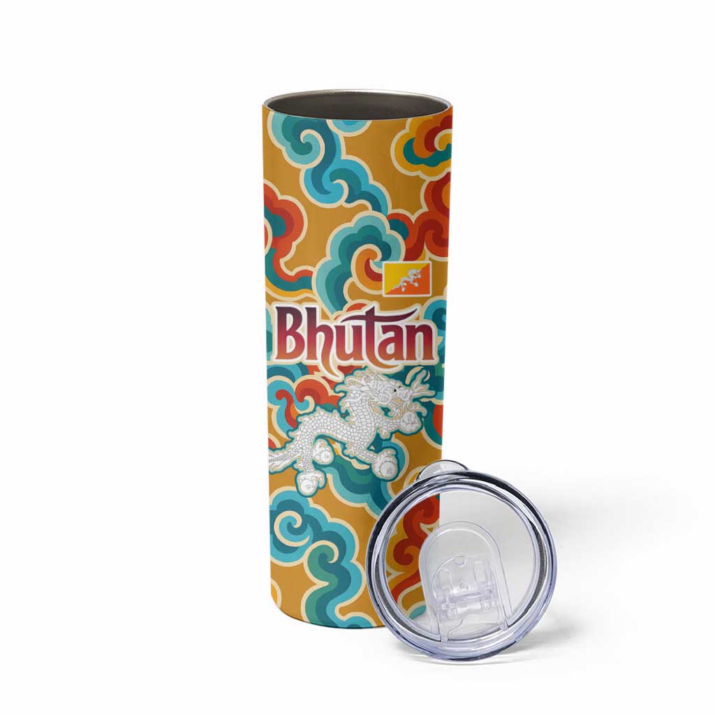 Bhutan Dragon Skinny Tumbler with Traditional Cloud Motif in Vibrant Himalayan Colors