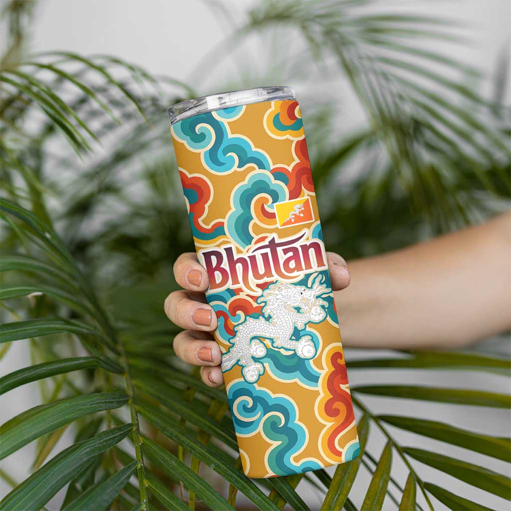 Bhutan Dragon Skinny Tumbler with Traditional Cloud Motif in Vibrant Himalayan Colors