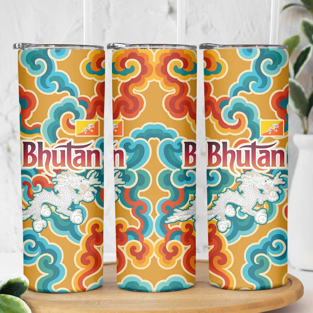 Bhutan Dragon Skinny Tumbler with Traditional Cloud Motif in Vibrant Himalayan Colors