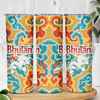 Bhutan Dragon Skinny Tumbler with Traditional Cloud Motif in Vibrant Himalayan Colors