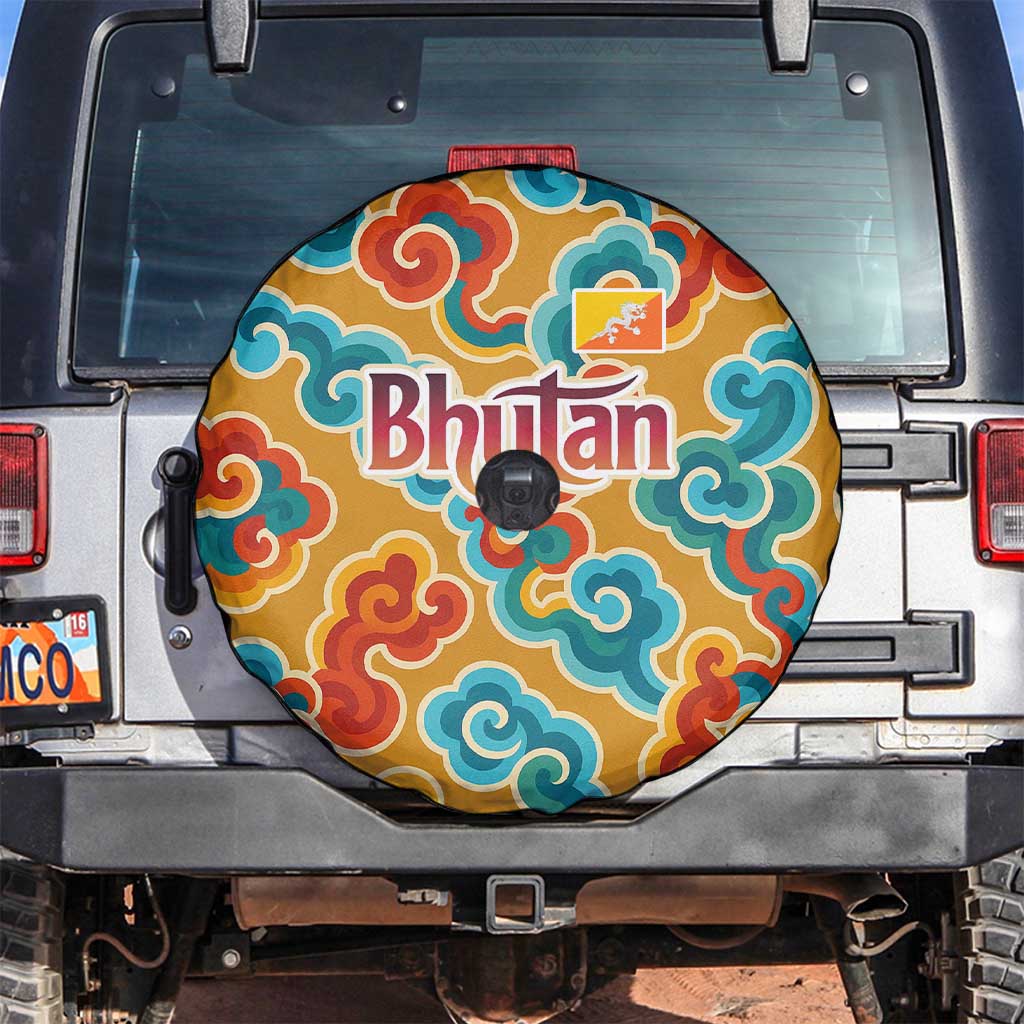 Bhutan Dragon Spare Tire Cover with Traditional Cloud Motif in Vibrant Himalayan Colors