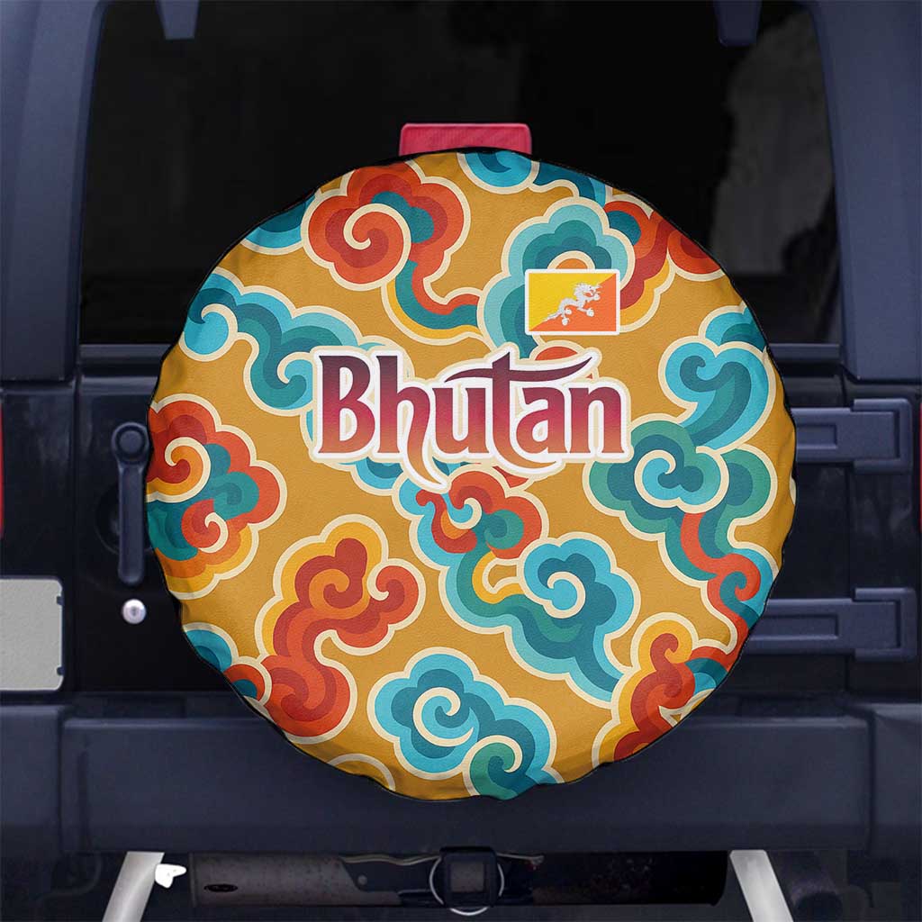 Bhutan Dragon Spare Tire Cover with Traditional Cloud Motif in Vibrant Himalayan Colors