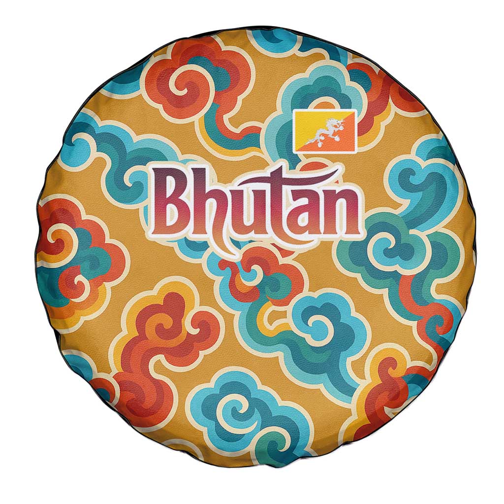 Bhutan Dragon Spare Tire Cover with Traditional Cloud Motif in Vibrant Himalayan Colors