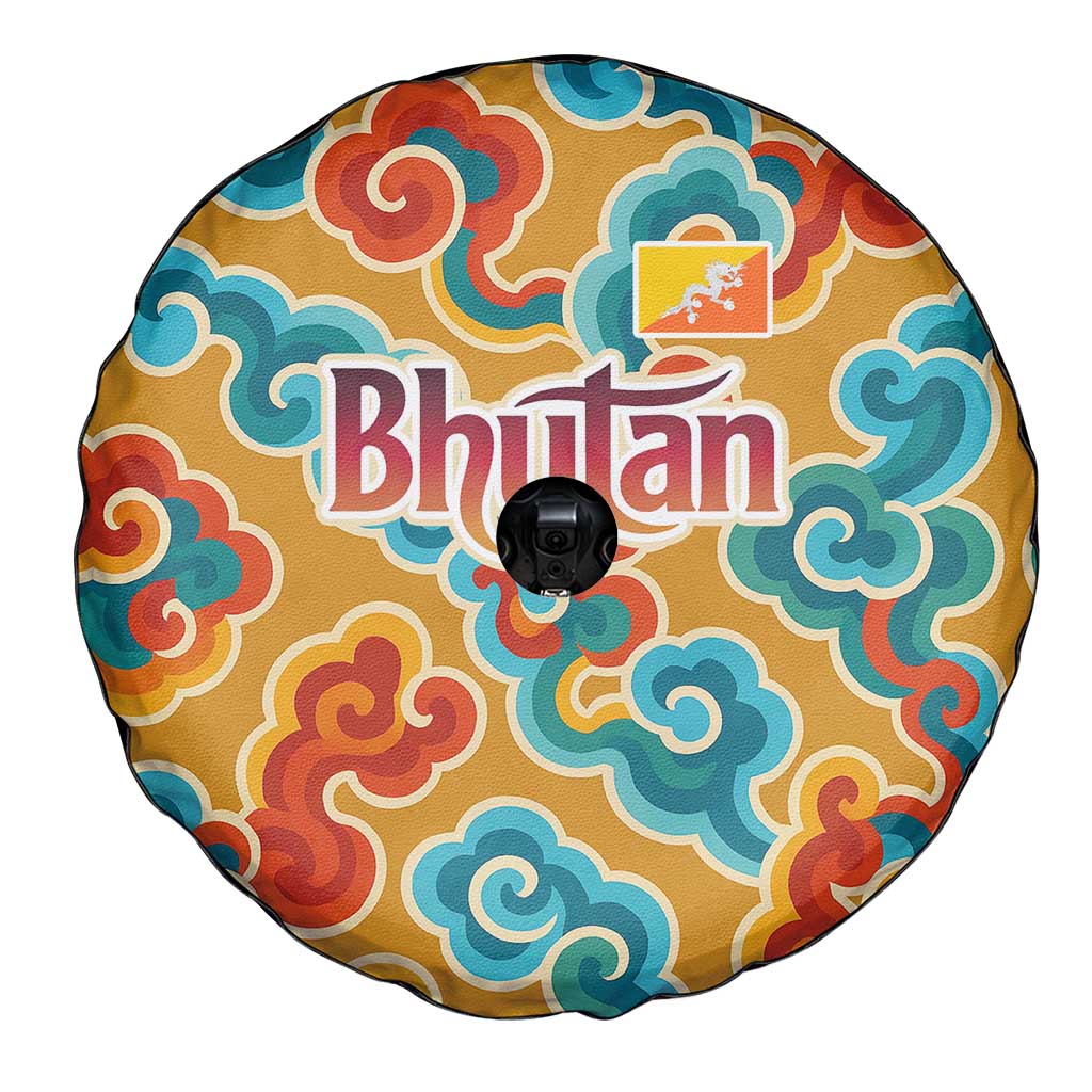 Bhutan Dragon Spare Tire Cover with Traditional Cloud Motif in Vibrant Himalayan Colors