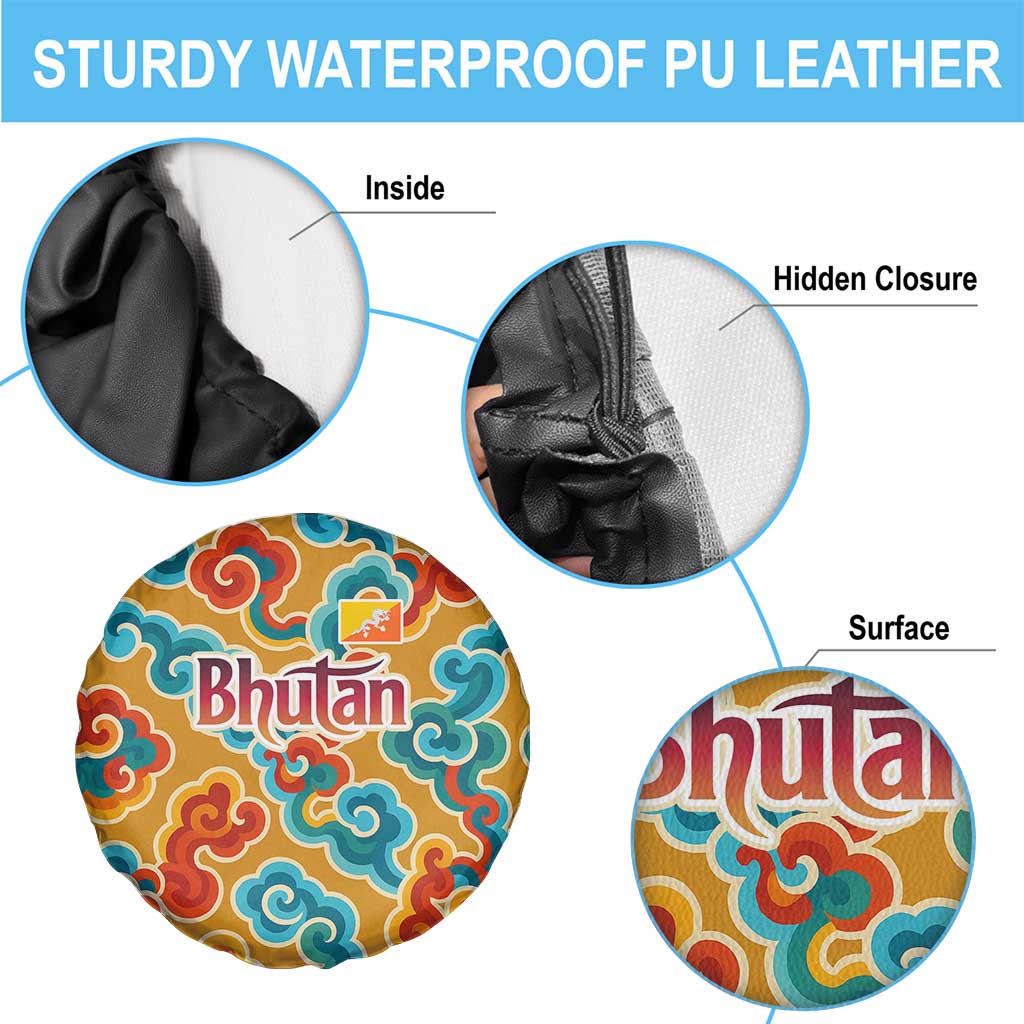 Bhutan Dragon Spare Tire Cover with Traditional Cloud Motif in Vibrant Himalayan Colors