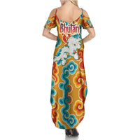 Bhutan Dragon Summer Maxi Dress with Traditional Cloud Motif in Vibrant Himalayan Colors