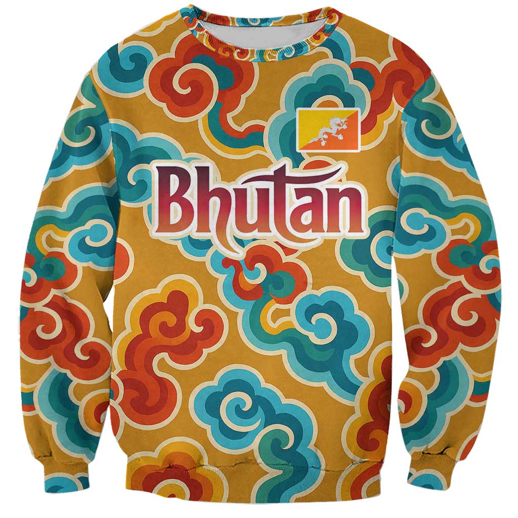 Bhutan Dragon Sweatshirt with Traditional Cloud Motif in Vibrant Himalayan Colors