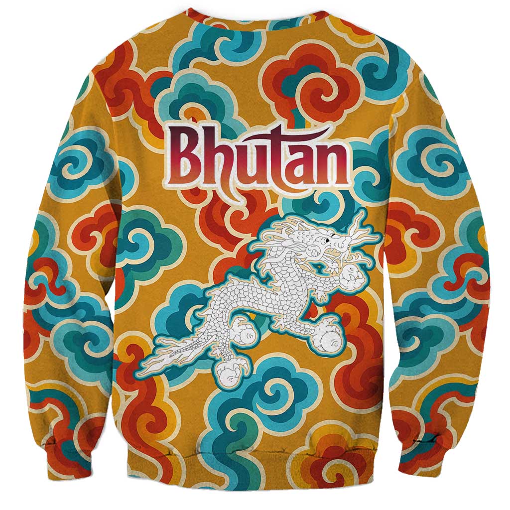 Bhutan Dragon Sweatshirt with Traditional Cloud Motif in Vibrant Himalayan Colors