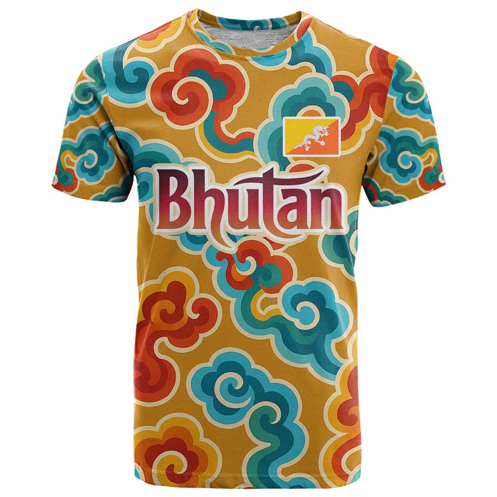 Bhutan Dragon T Shirt with Traditional Cloud Motif in Vibrant Himalayan Colors