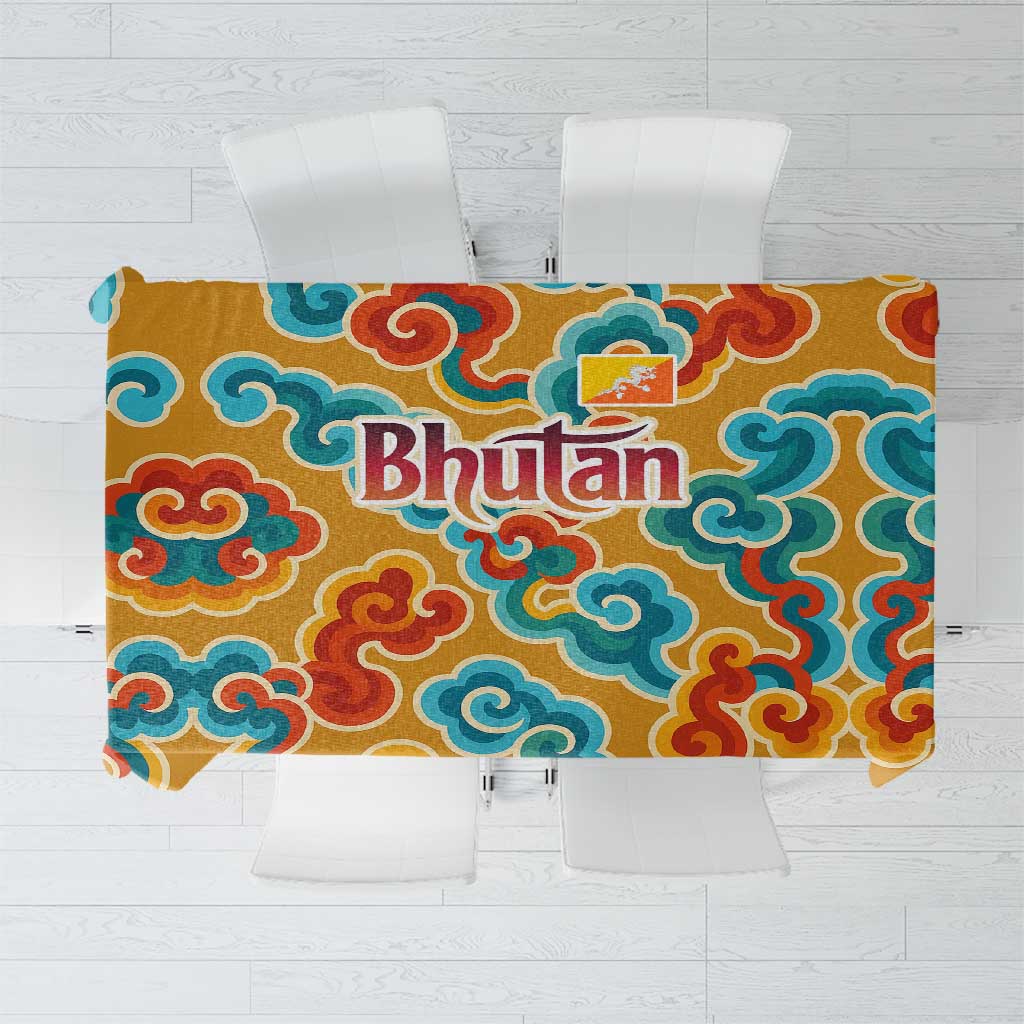Bhutan Dragon Tablecloth with Traditional Cloud Motif in Vibrant Himalayan Colors