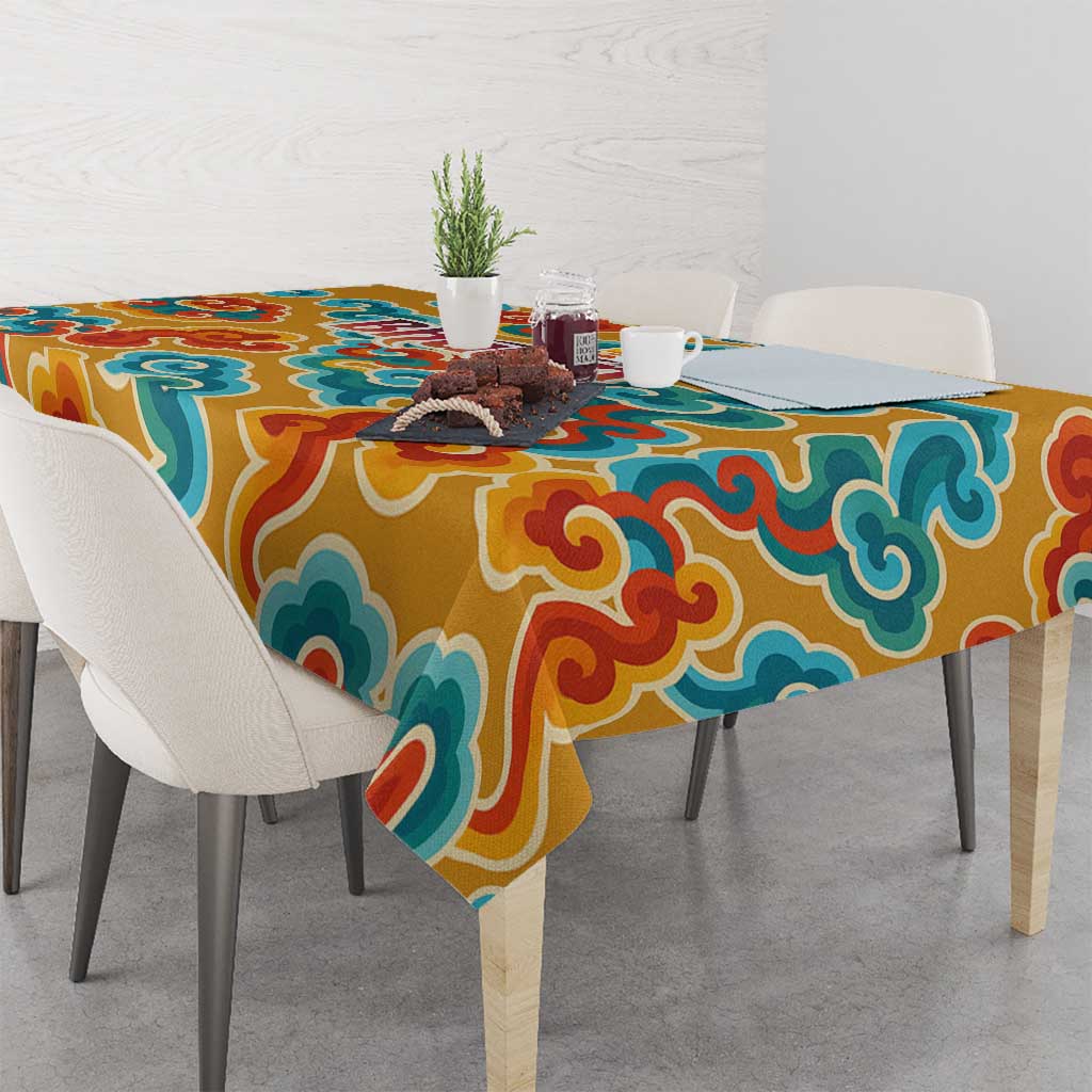 Bhutan Dragon Tablecloth with Traditional Cloud Motif in Vibrant Himalayan Colors