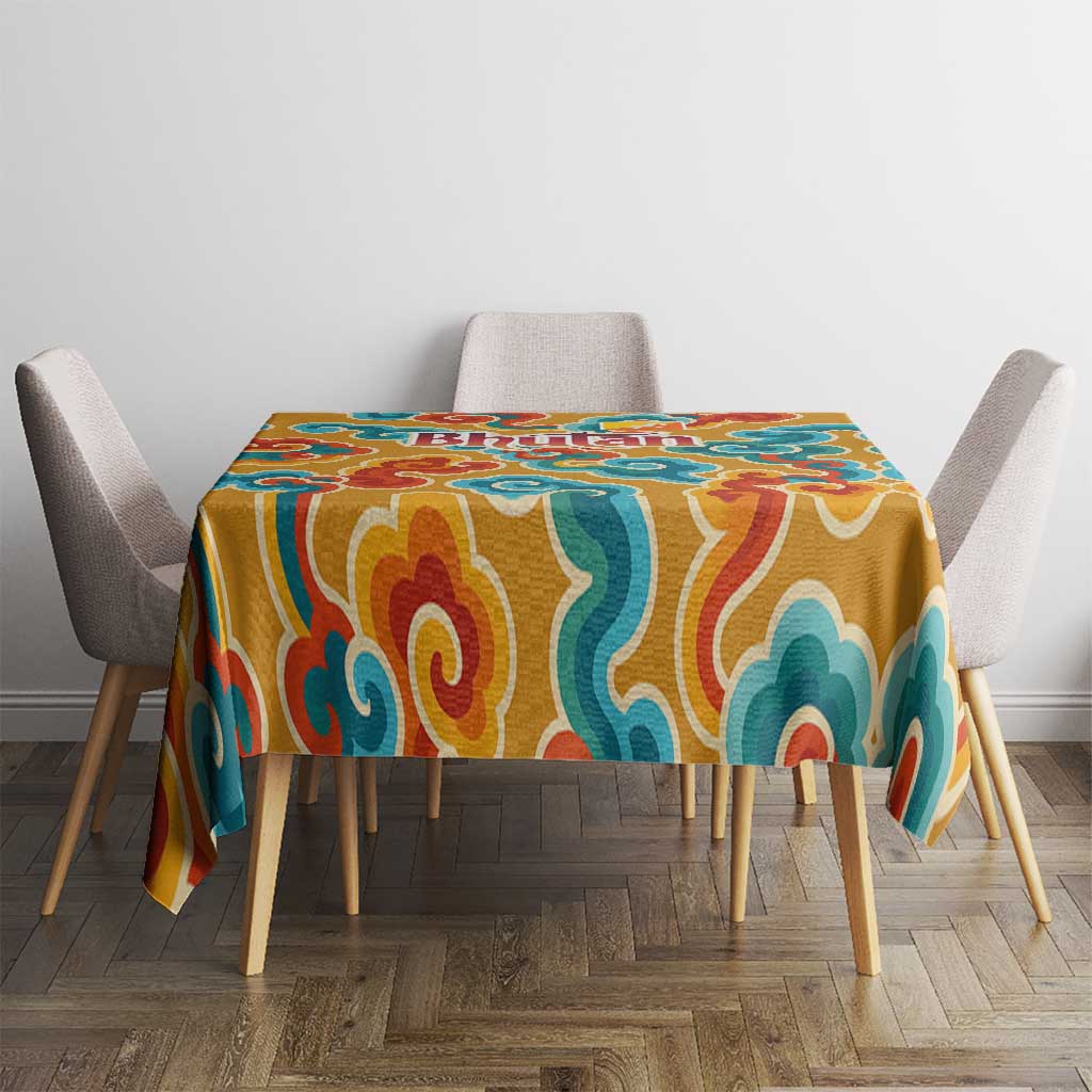 Bhutan Dragon Tablecloth with Traditional Cloud Motif in Vibrant Himalayan Colors