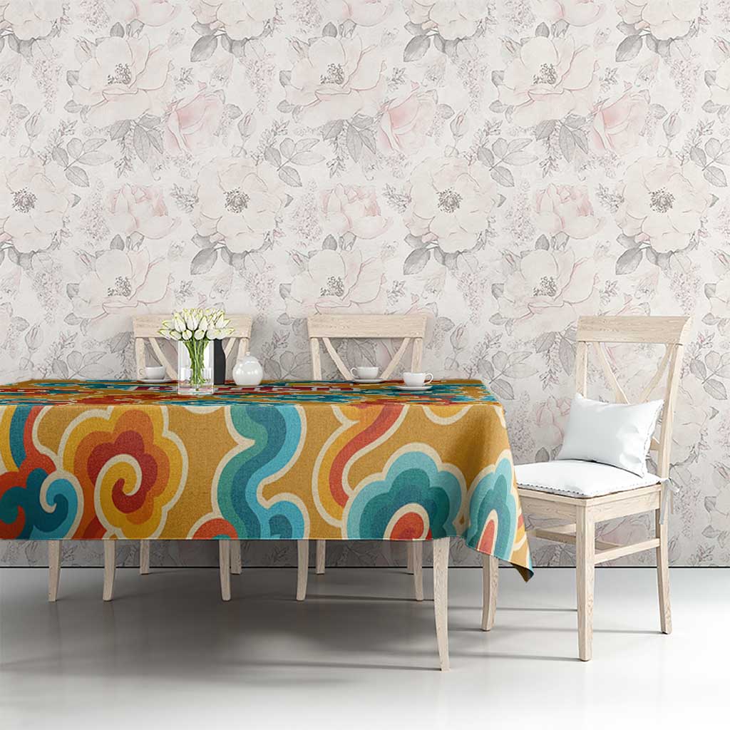 Bhutan Dragon Tablecloth with Traditional Cloud Motif in Vibrant Himalayan Colors