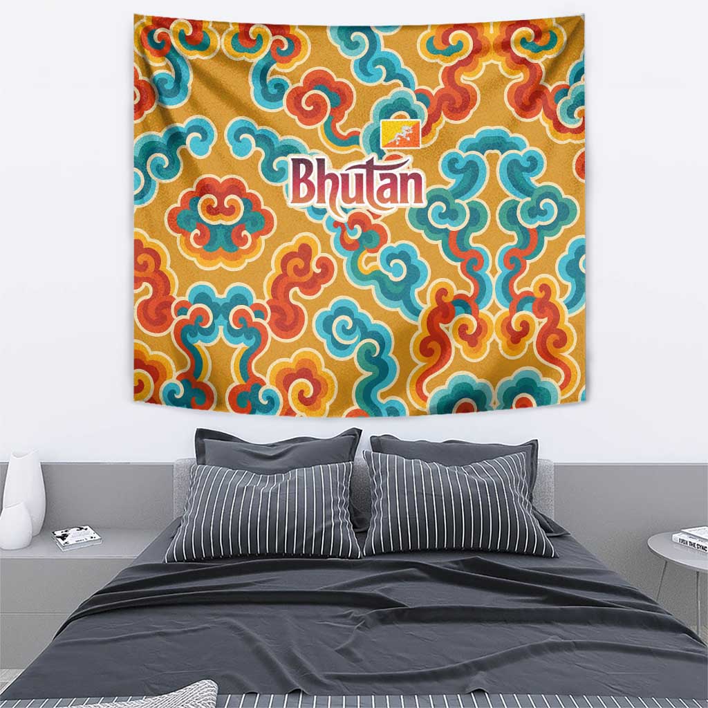 Bhutan Dragon Tapestry with Traditional Cloud Motif in Vibrant Himalayan Colors
