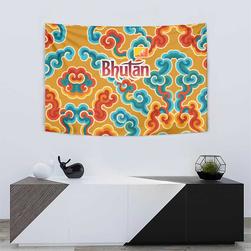 Bhutan Dragon Tapestry with Traditional Cloud Motif in Vibrant Himalayan Colors