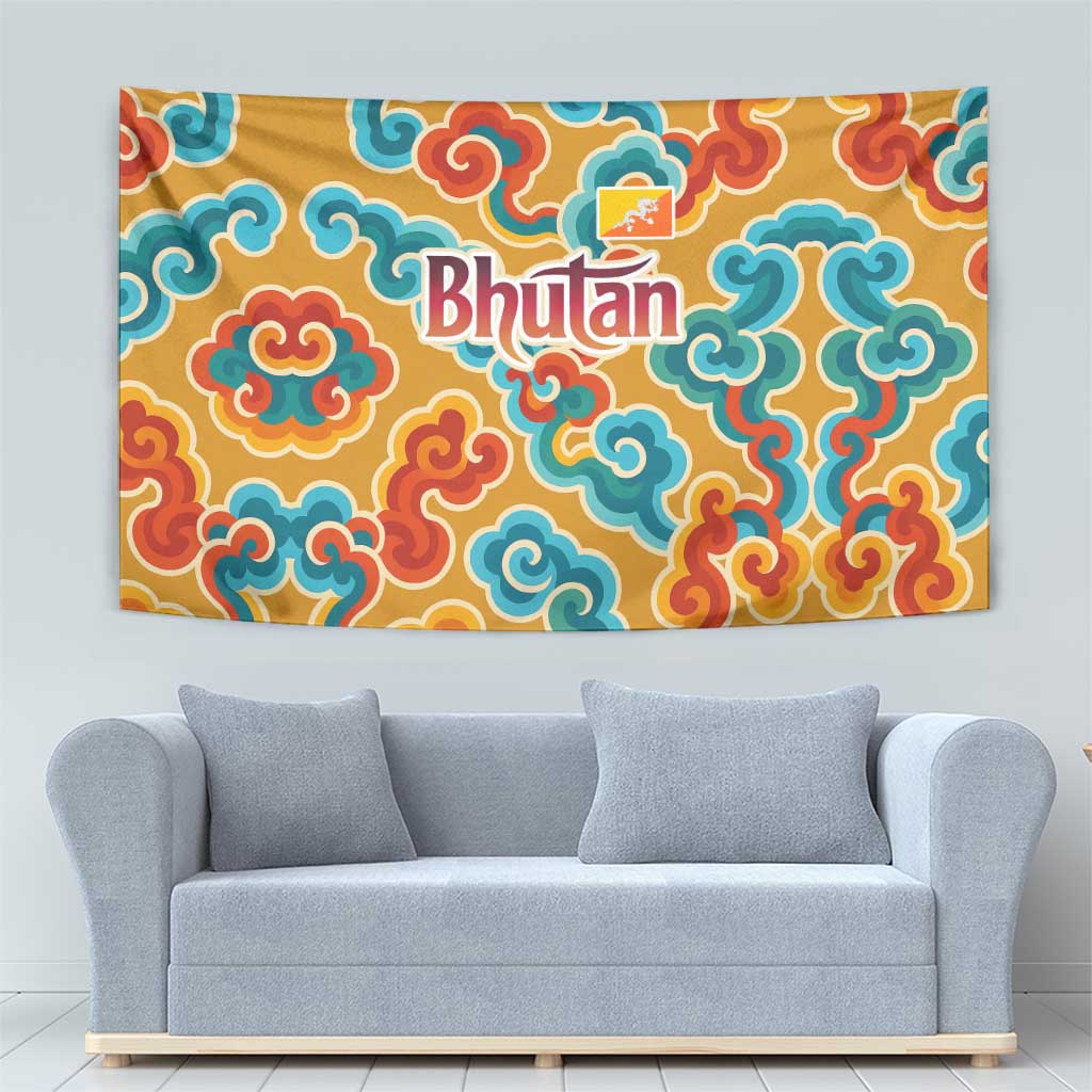 Bhutan Dragon Tapestry with Traditional Cloud Motif in Vibrant Himalayan Colors