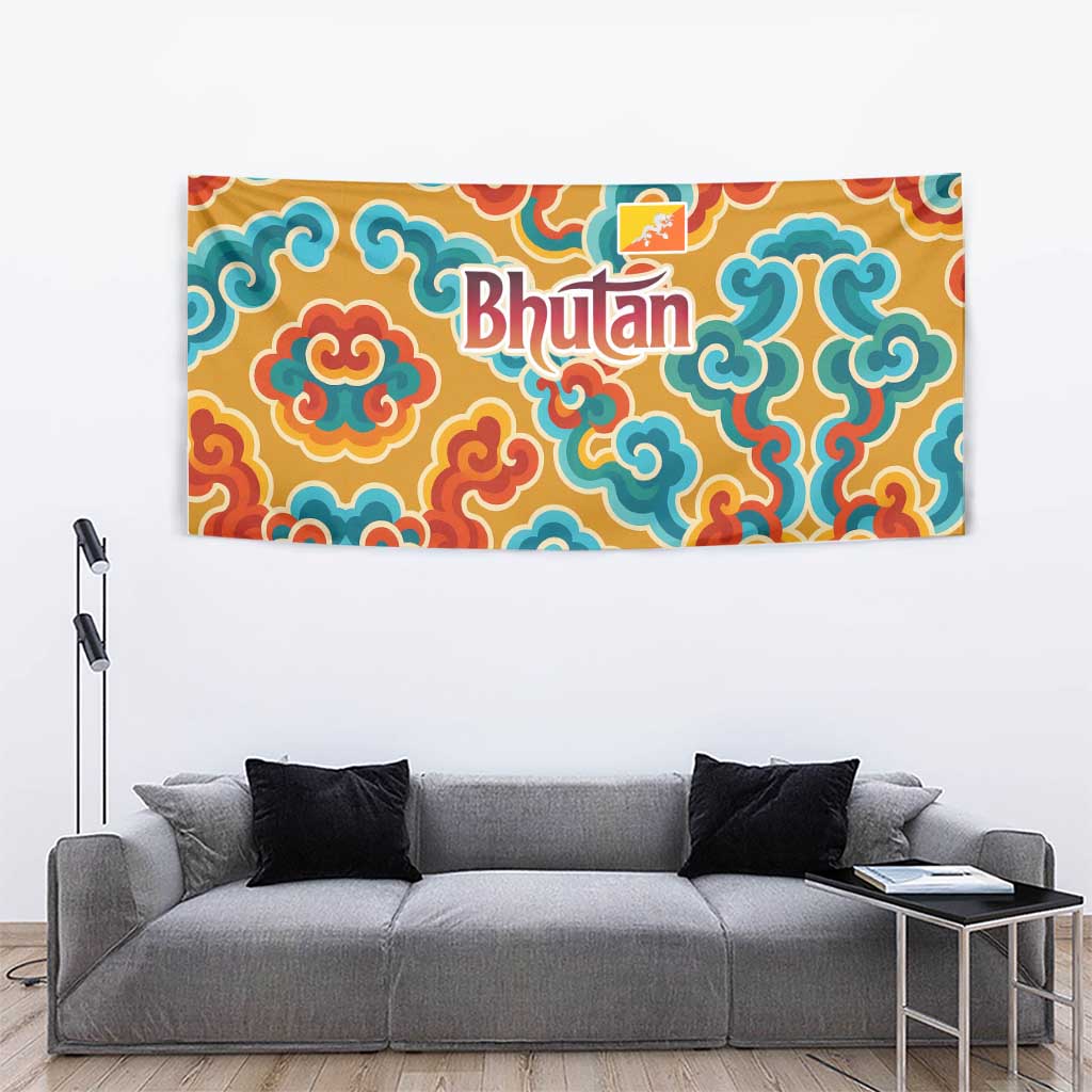 Bhutan Dragon Tapestry with Traditional Cloud Motif in Vibrant Himalayan Colors