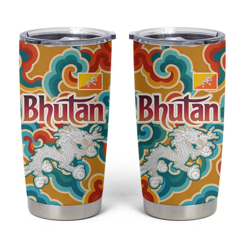 Bhutan Dragon Tumbler Cup with Traditional Cloud Motif in Vibrant Himalayan Colors