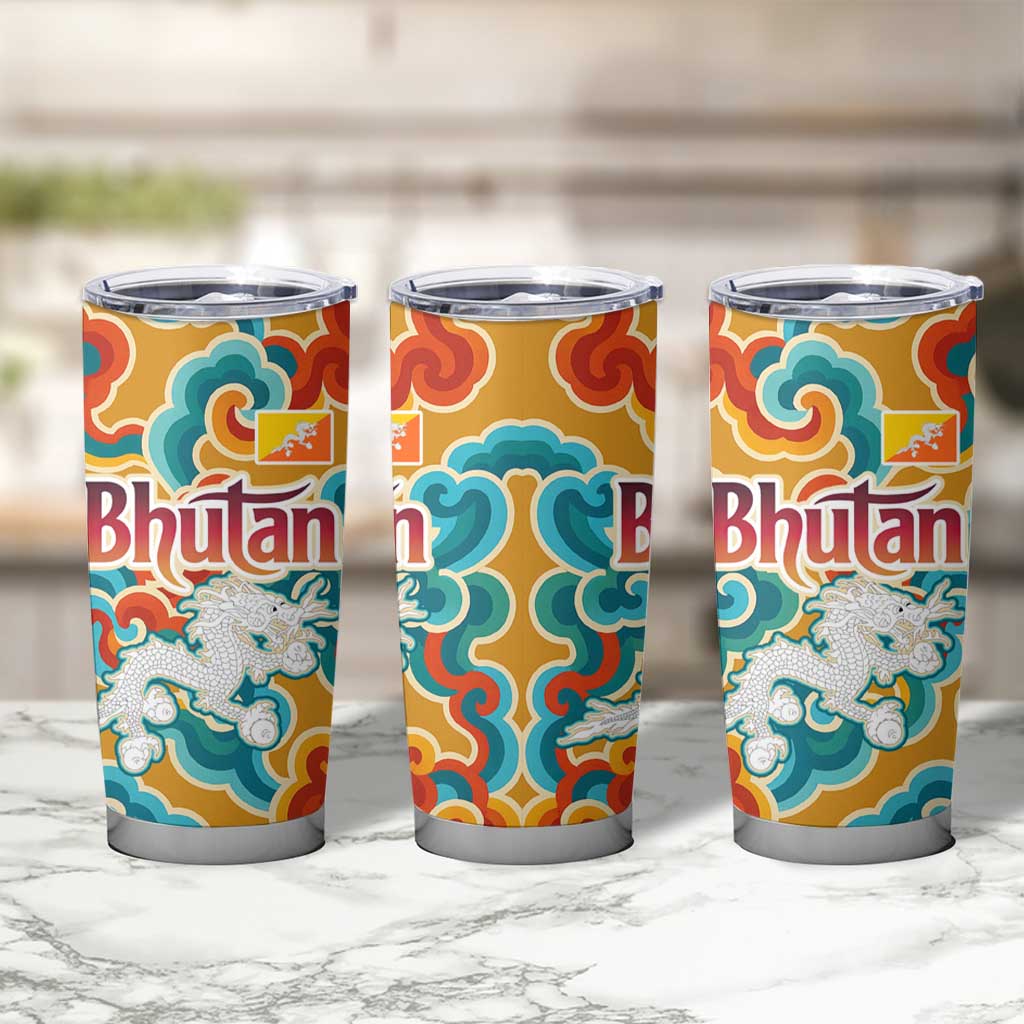 Bhutan Dragon Tumbler Cup with Traditional Cloud Motif in Vibrant Himalayan Colors
