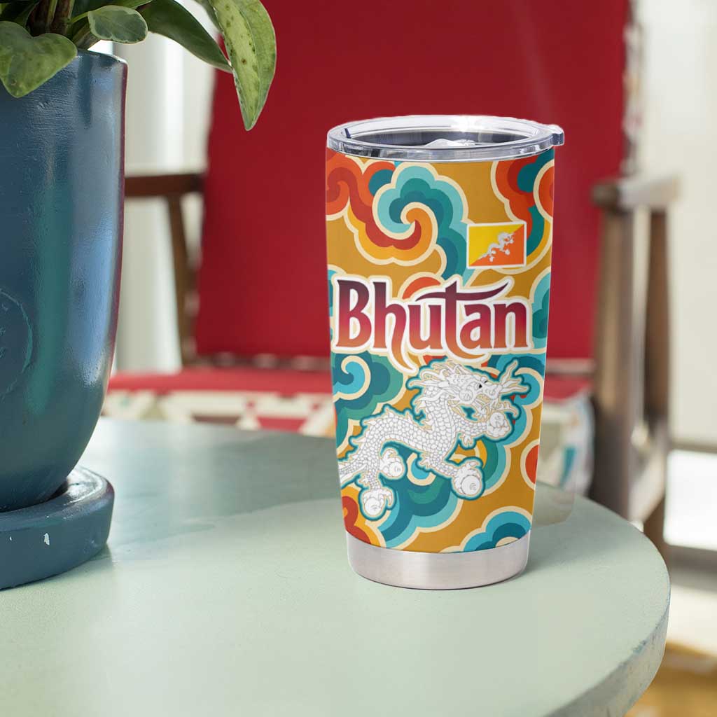 Bhutan Dragon Tumbler Cup with Traditional Cloud Motif in Vibrant Himalayan Colors