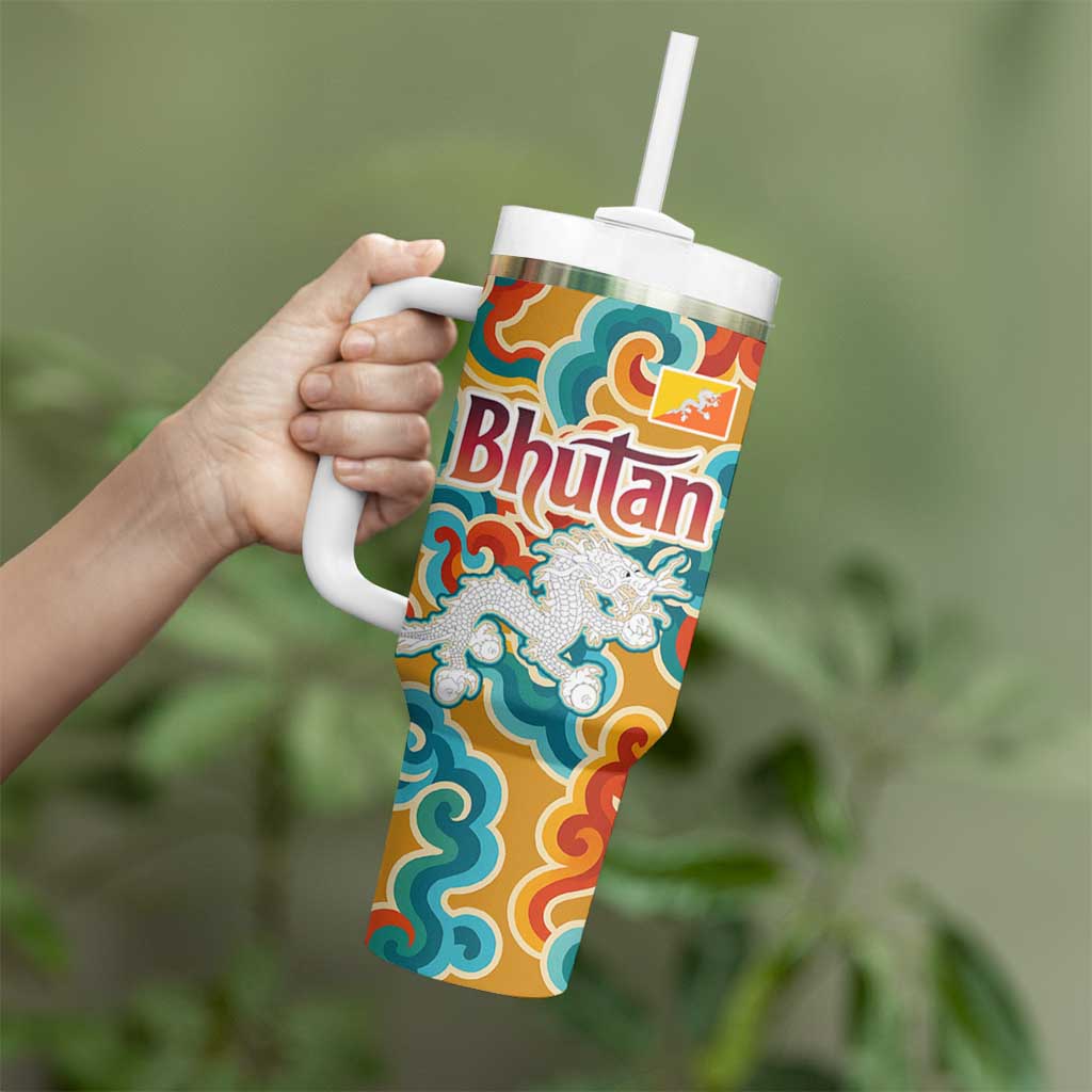 Bhutan Dragon Tumbler With Handle with Traditional Cloud Motif in Vibrant Himalayan Colors