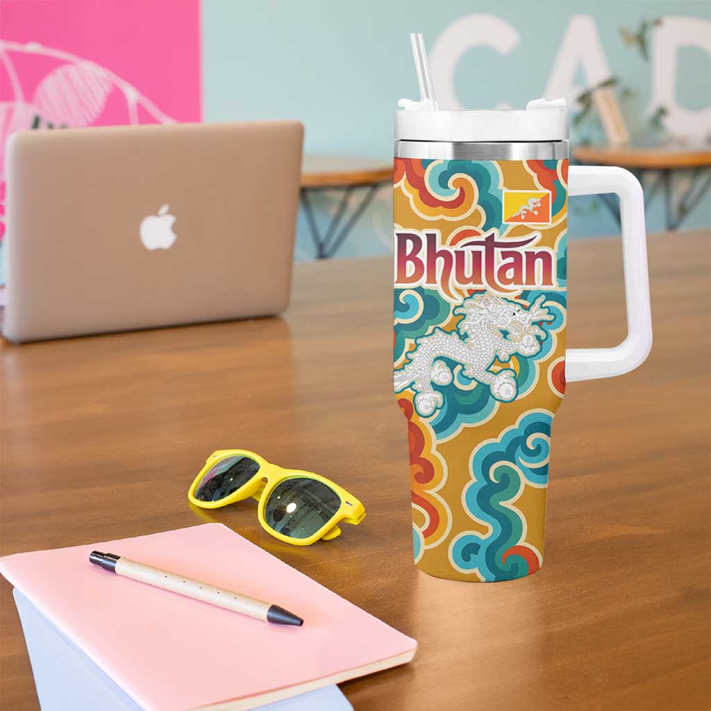Bhutan Dragon Tumbler With Handle with Traditional Cloud Motif in Vibrant Himalayan Colors