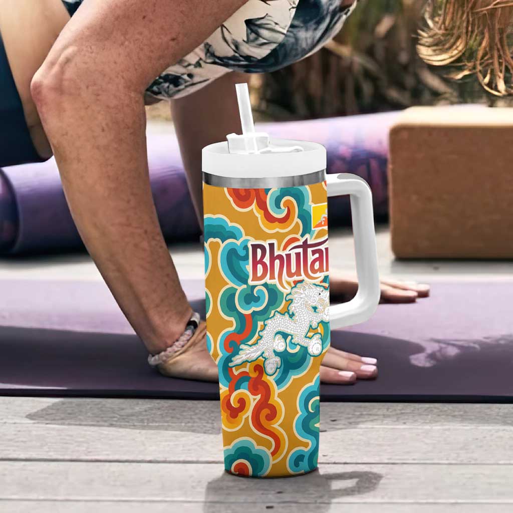 Bhutan Dragon Tumbler With Handle with Traditional Cloud Motif in Vibrant Himalayan Colors