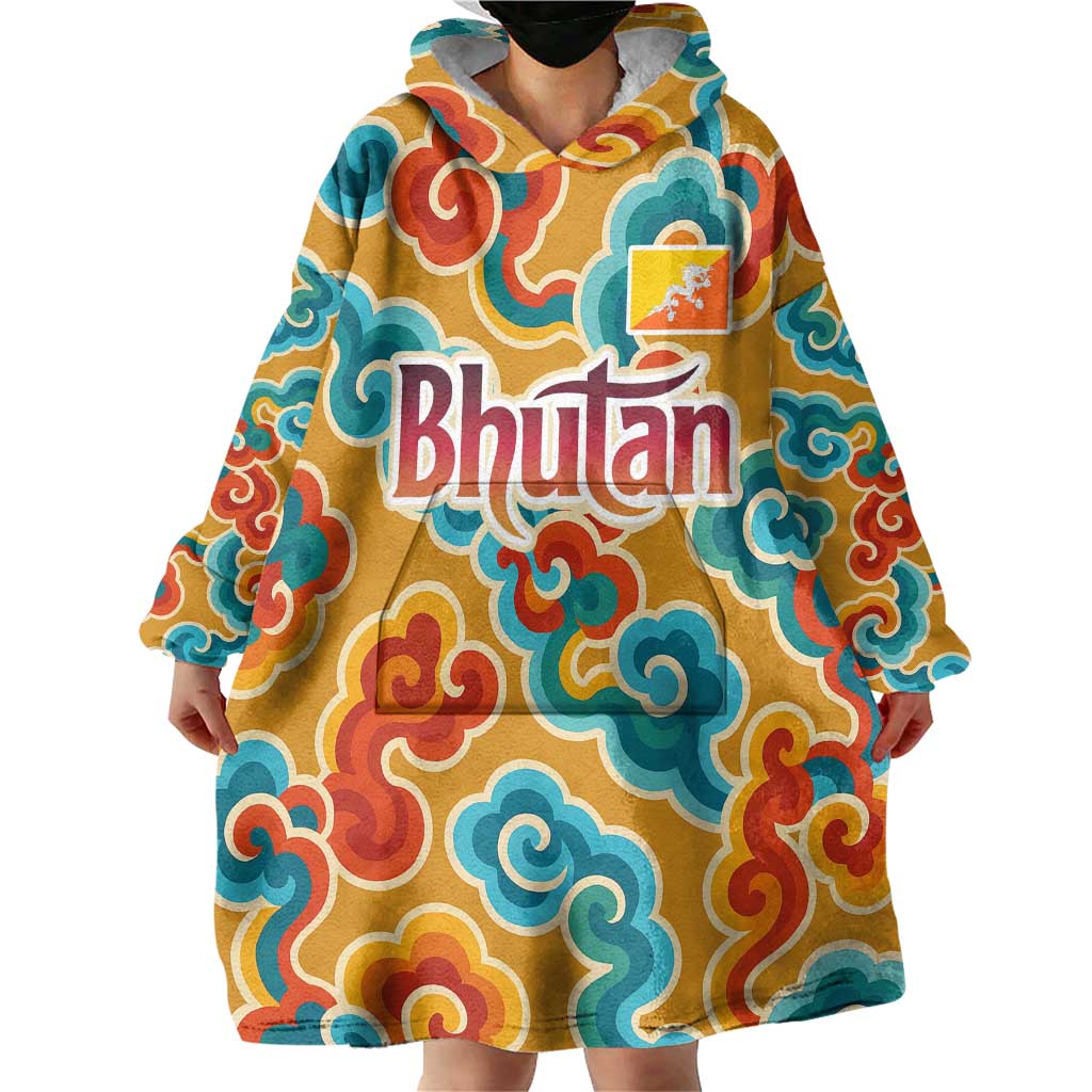 Bhutan Dragon Wearable Blanket Hoodie with Traditional Cloud Motif in Vibrant Himalayan Colors