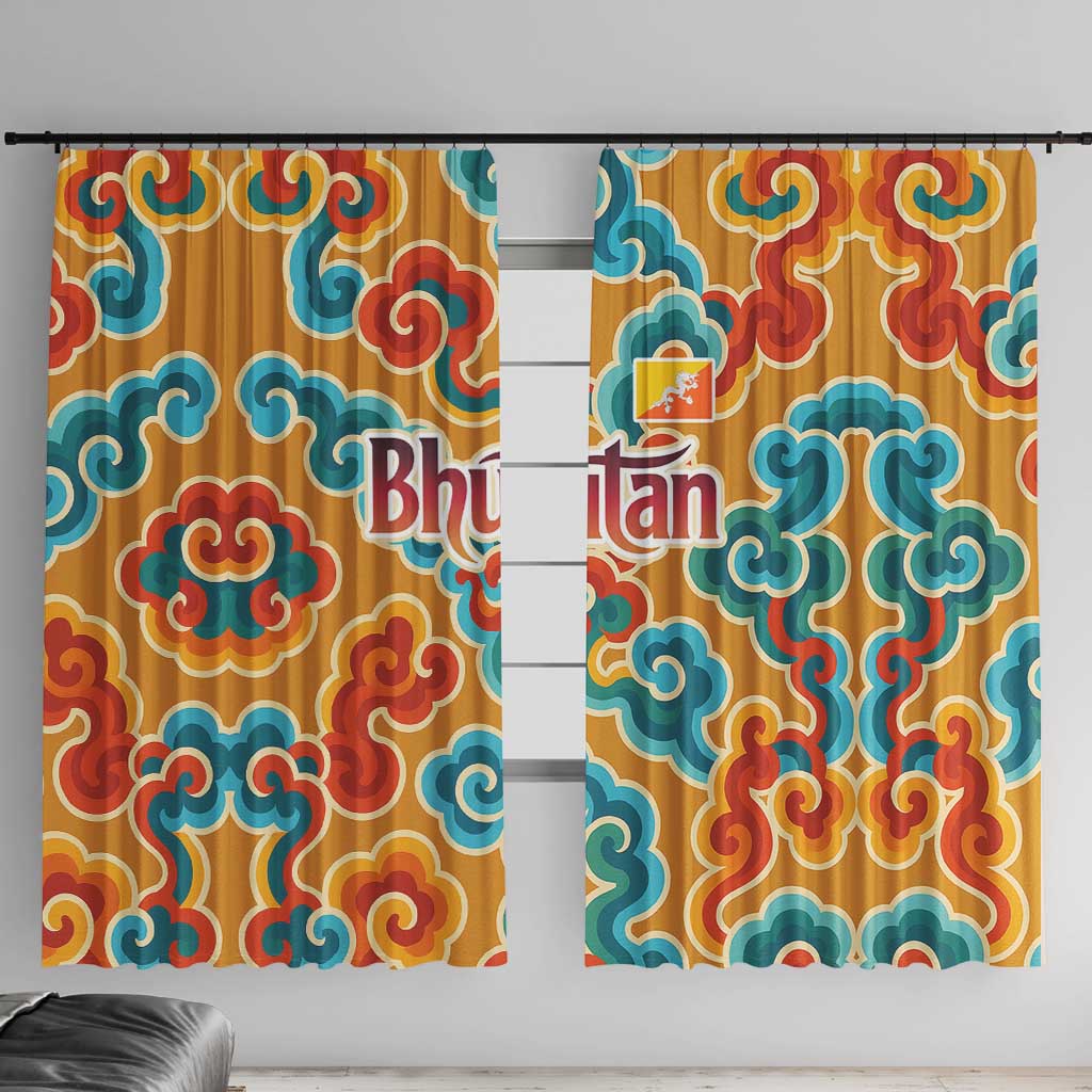 Bhutan Dragon Window Curtain with Traditional Cloud Motif in Vibrant Himalayan Colors