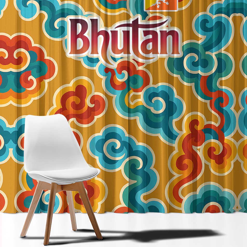 Bhutan Dragon Window Curtain with Traditional Cloud Motif in Vibrant Himalayan Colors