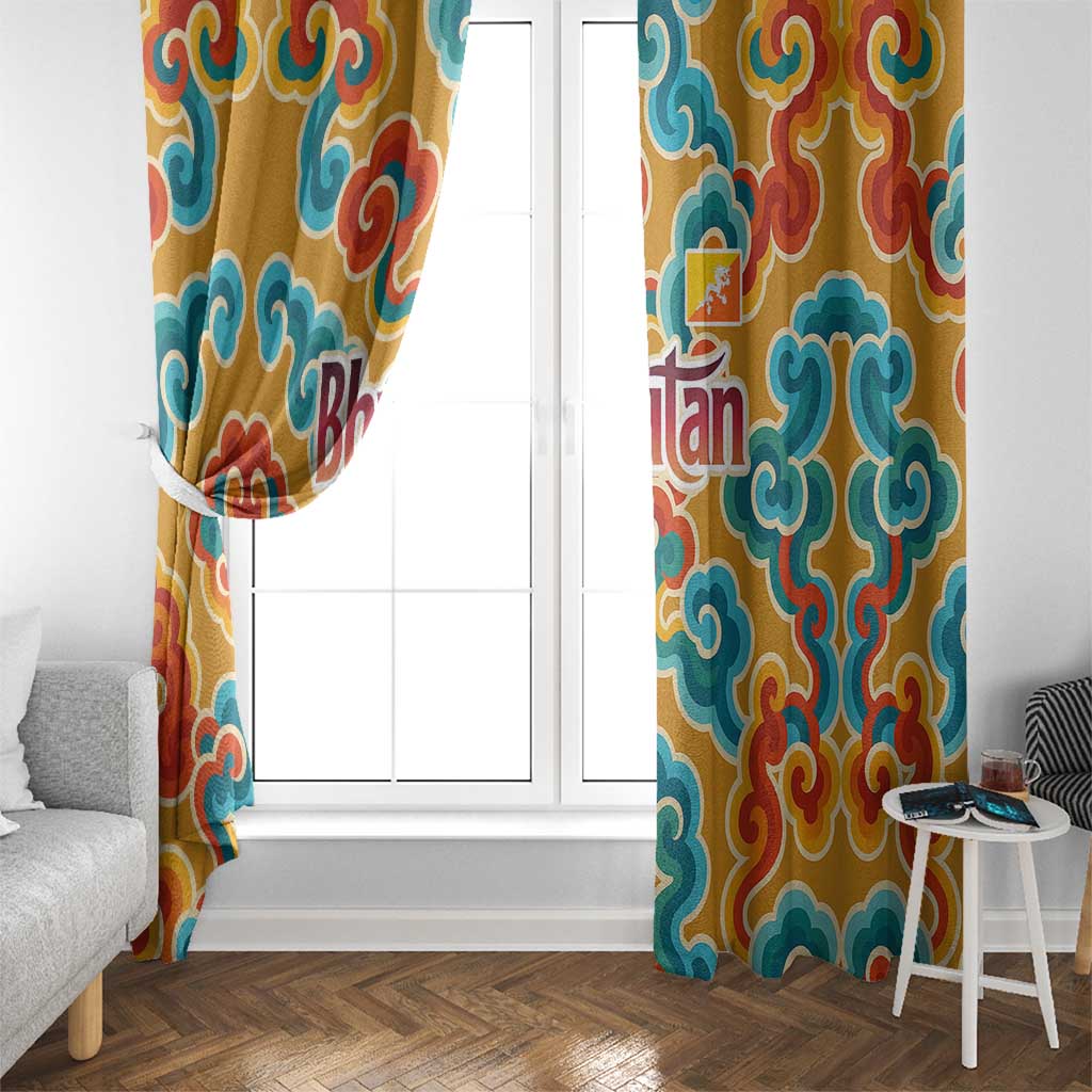 Bhutan Dragon Window Curtain with Traditional Cloud Motif in Vibrant Himalayan Colors