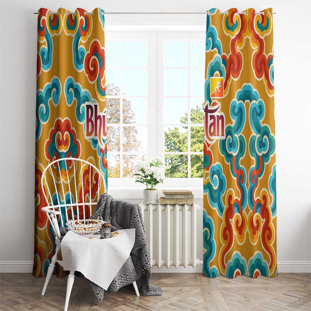 Bhutan Dragon Window Curtain with Traditional Cloud Motif in Vibrant Himalayan Colors