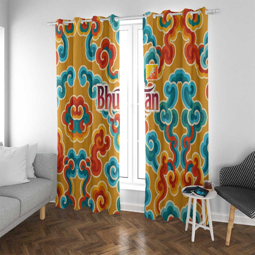 Bhutan Dragon Window Curtain with Traditional Cloud Motif in Vibrant Himalayan Colors