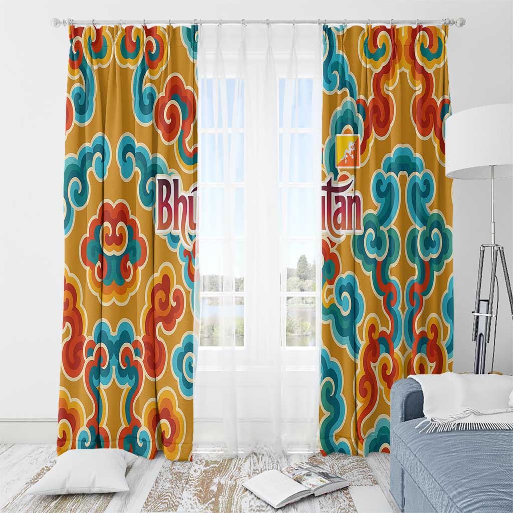 Bhutan Dragon Window Curtain with Traditional Cloud Motif in Vibrant Himalayan Colors