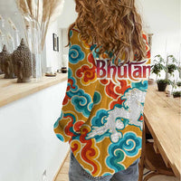 Bhutan Dragon Women Casual Shirt with Traditional Cloud Motif in Vibrant Himalayan Colors