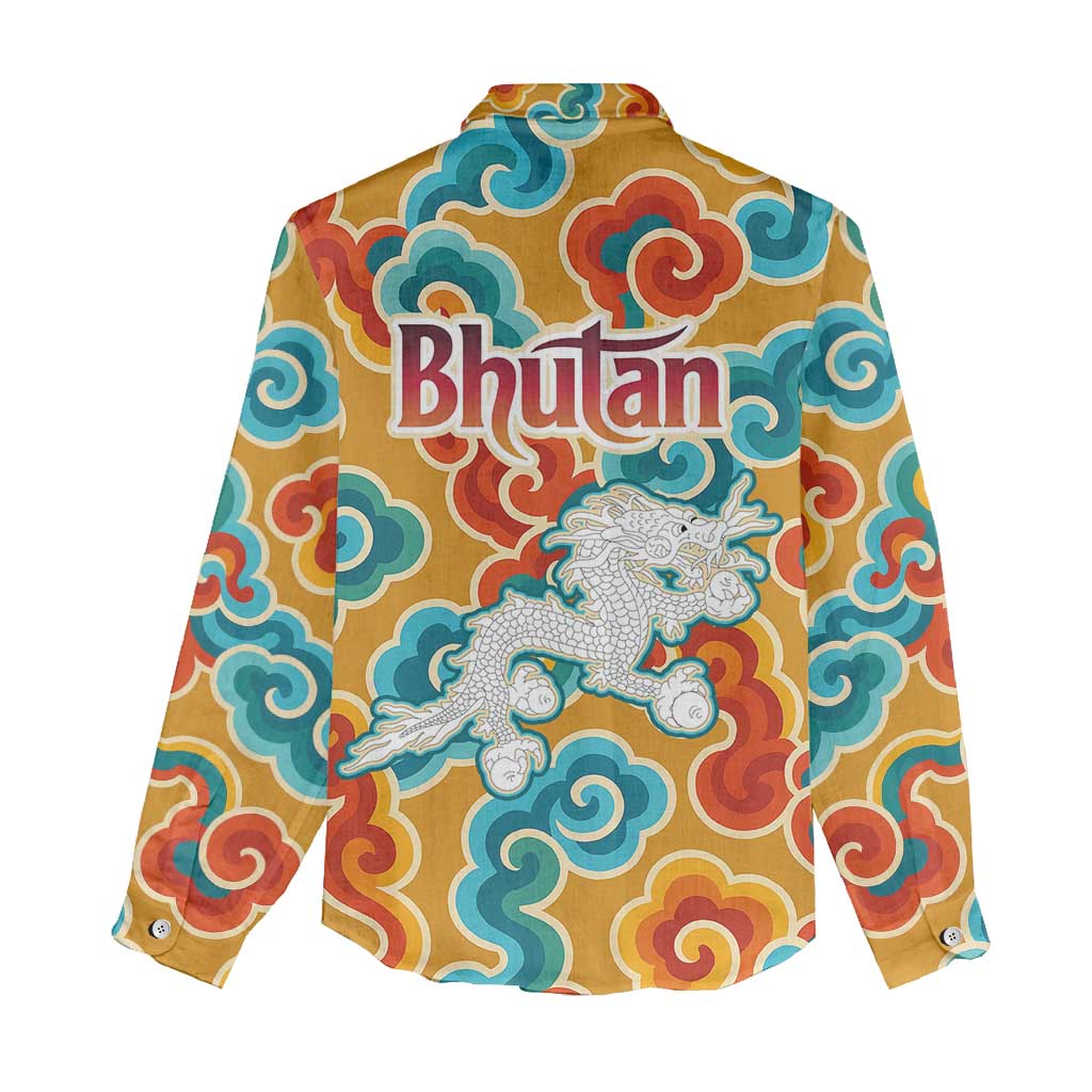Bhutan Dragon Women Casual Shirt with Traditional Cloud Motif in Vibrant Himalayan Colors