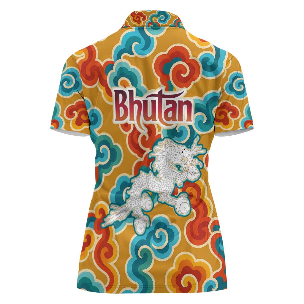 Bhutan Dragon Women Polo Shirt with Traditional Cloud Motif in Vibrant Himalayan Colors