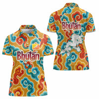 Bhutan Dragon Women Polo Shirt with Traditional Cloud Motif in Vibrant Himalayan Colors
