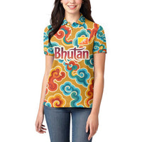 Bhutan Dragon Women Polo Shirt with Traditional Cloud Motif in Vibrant Himalayan Colors