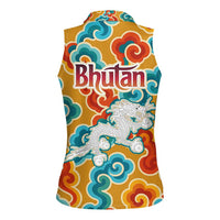 Bhutan Dragon Women Sleeveless Polo Shirt with Traditional Cloud Motif in Vibrant Himalayan Colors