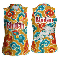Bhutan Dragon Women Sleeveless Polo Shirt with Traditional Cloud Motif in Vibrant Himalayan Colors